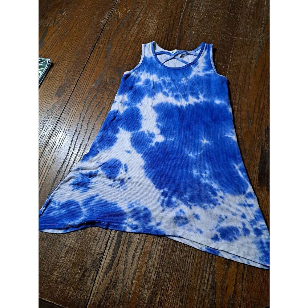 Girls 6X Area Code 407 Sleeveless Blue Tie Dye Ribbed Sundress Criss Cross Neck